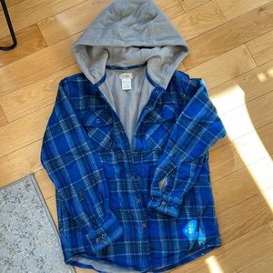 EUC LL Bean fleece and plaid flannel shacket, jacket, shirt kids size M 10-12